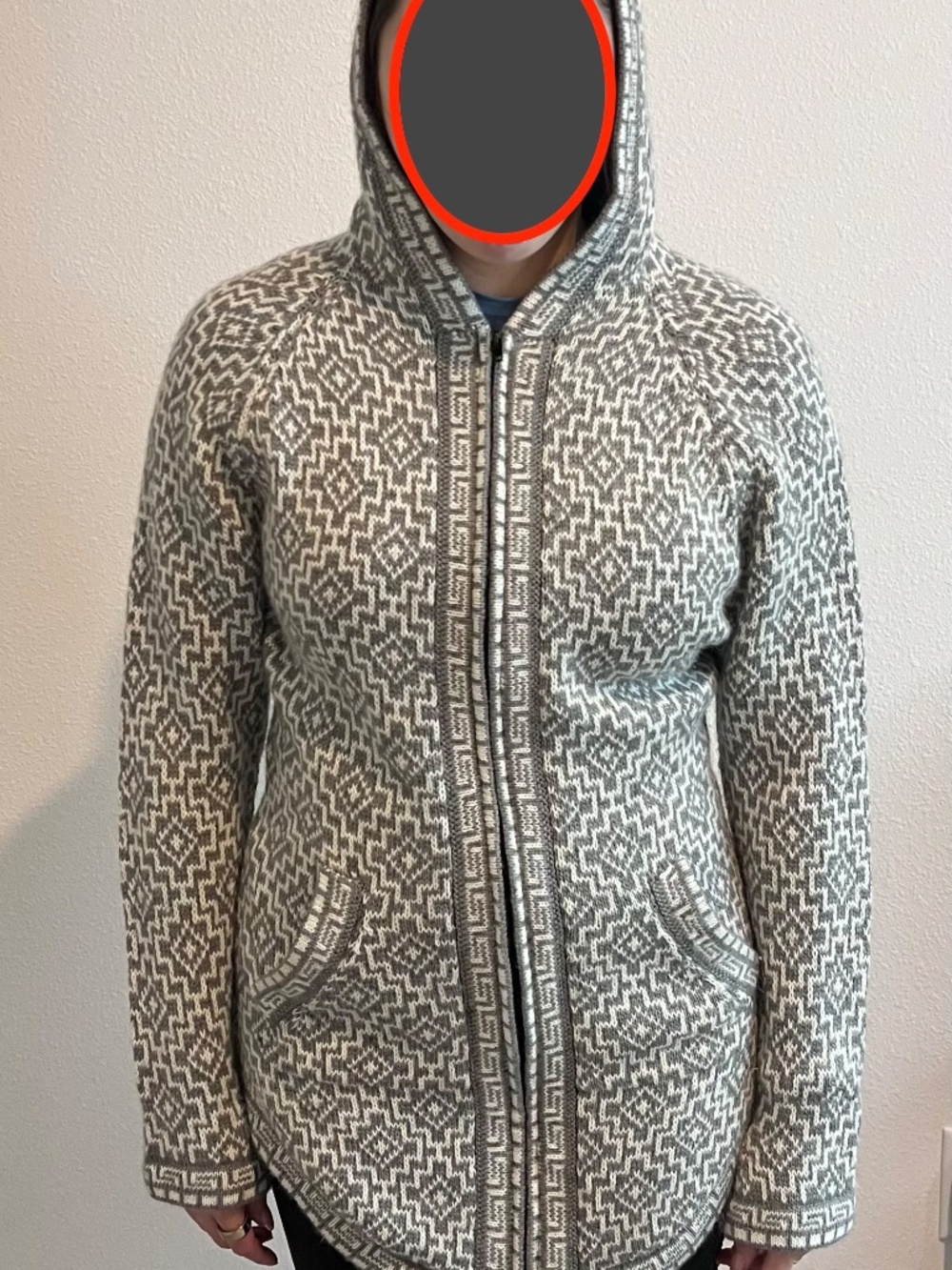 Alpaca Wool Gamboa Hooded Zip Cardigan Sweater Made in Peru Gray White